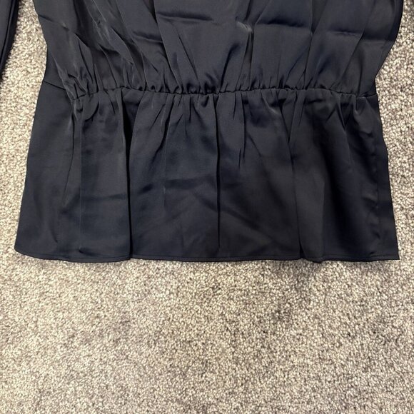 Express Women's Satin Top Size XS Navy Puff Shoulder Draped Faux Wrap NWT $58 - Picture 10 of 16